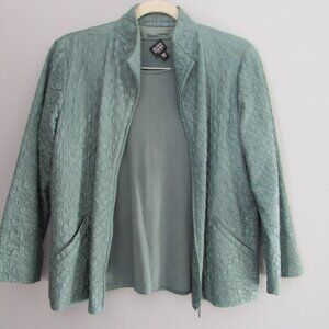 Eileen Fisher Size Petite Medium Silk Quilted Jacket with Blouse Long Sleeve Top